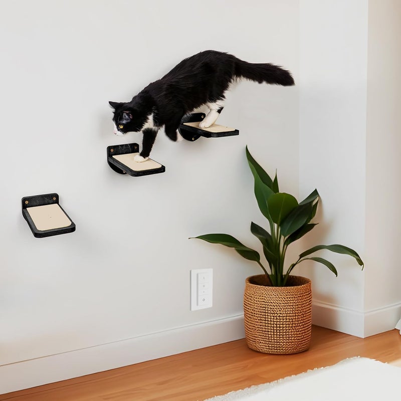 INICIO Cat Wall Stairs - Set of 3 Wall Steps for Cats to Climb with Fixtures, 9.3"x4.7" - Floating Steps for Climbing or Playing - for Kittens and Adult Cats, Black - Image 5